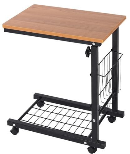 Höhenverstellbarer Beistelltisch mit Rollen, Mobile Laptop Nachttisch, Einfach Beistelltisch C Form, Tragfähigkeit 30kg, für Krankenhäuser, Schlafzimmer(Brown)