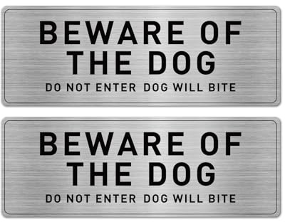 YIKIADA 2 PCS Beware Of The Dog Sign 3 x 9 Inch Aluminum Safety | Waterproof, Reflective, Self Adhesive, Signal for Garden Yard Wall Decor