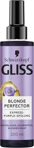 Gliss Après-shampoing Express Purple Blonde Perfector (200 ml) à vaporiser pour cheveux blonds naturels, colorés et méchés, avec protection contre le sèche-cheveux et filtre UV