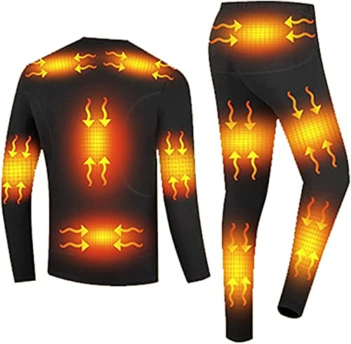 Intimo riscaldato per uomo/donna, set di biancheria intima termica riscaldante a 8 zone, top + pantaloni riscaldati elettricamente tramite USB, controllo della temperatura a 3 marce per moto, ciclis