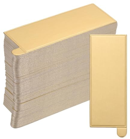 sourcing map 100pcs Mini Cake Boards, Mousse Cake Cardboards Rectangle Cake Bases Plates Cupcake Dessert Displays Base Tray for Cupcakes, Cakes, Pastries, Dessert Base - Grease Proof (Gold)