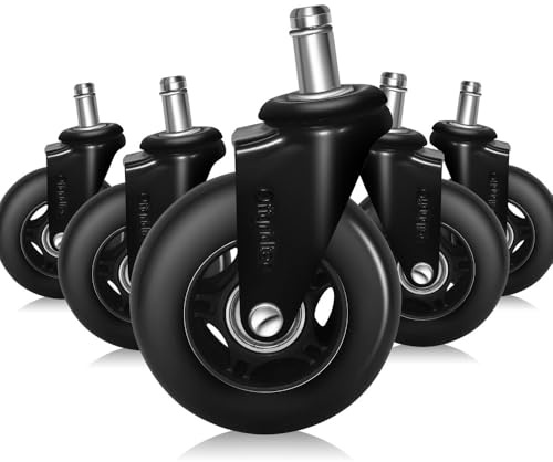 Offgridtec Juego de 5 ruedas de repuesto para sillas de oficina en moqueta y parquet, ruedas duraderas para sillas de oficina, ruedas de alto rendimiento, protege suelos de madera dura y vinilo, 11 x