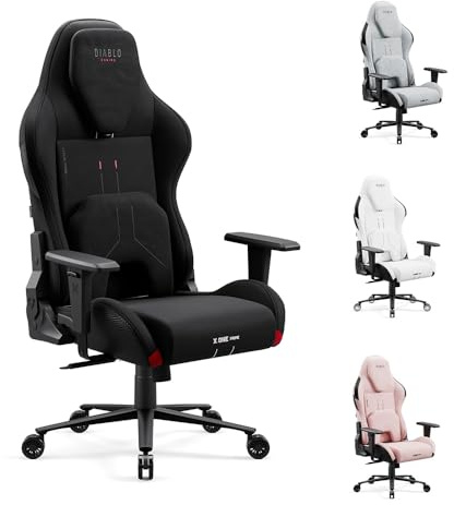 Diablo X.One Prime Gaming Stuhl Stoff mit Kopfstütze und Lendenkissen | Gaming Chair mit kühlendem Sitz, Magnet-Kopfstütze, Lendenkissen, Metallbasis, Armlehnen und leisen 360-Rollen