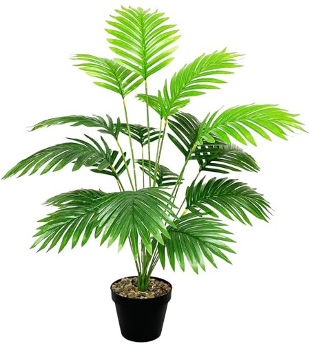 Zelihrdu Plantas Artificiales Decorativas 18 Hojas Altas Planta Artificial con Maceta Realista Palma Árbol Artificial Decoración para Interior Exterior Casa Salón Oficina (Palmeras Verde 80 cm)