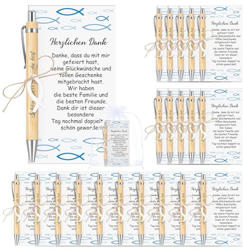 Tenare 20 Sets Kommunion Geschenk Schön DASS du da Bist Holz Kugelschreiber Stifte Kommunion Karte Taufe Tischdeko Fisch Organzabeutel Dankeschön Geschenke Konfirmation Danke Karte(Fisch Blau)