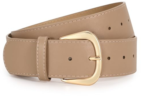 WERFORU Dam brett bälte för klänningar dam läderbälte med guldspänne, 4,8 cm brett, kaki, Fit Taillengröße 104-114cm