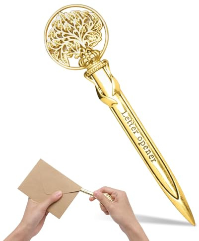 Letter Openers Retro Gold Envelope Opener - Elegant Zinc Alloy Paper Knife with Vintage Tree of Life Handle, Office Home School Use, Gift for Him Her Boyfriend Girlfriend Husband Wife