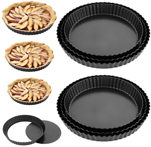 LOPYXBR Juego de 6 moldes para tartas con base elevadora, 20/22/24 cm, antiadherente, forma redonda, para quiche, quiche, con base elevadora, para tarta, quiche, pastel