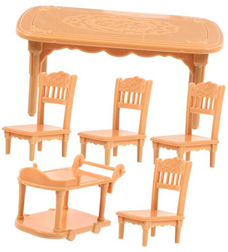 KOMBIUDA 1 Satz Miniatur-esstisch Und Stühle Aus Kunststoff Modell Puppenhausmöbel Dekoration Puppenhausmöbel