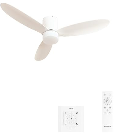 CREATE / WIND LITE/Ventilador de techo con luz blanco con controlador pared y mando / 40W, Silencioso, Ø132 cm, 6 velocidades, programable, función verano-invierno, luz led 3 temperaturas