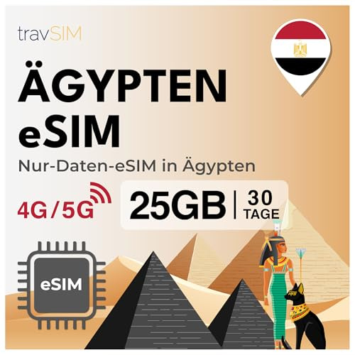 travSIM Ägypten eSIM | 25GB Mobile Daten | Hotspot verfügbar | Plan auf eSIM für Ägypten ist 30 Tage lang gültig