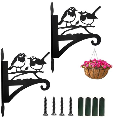 Zengjunwei 2 Stück Blumenampel Halterung Metall, Blumentopf Wandhalterung, Pflanzenaufhänger Aus Eisen, Für Laternen Pflanzer Vogelhäuschen Windspiele (Zwei Vögel B)