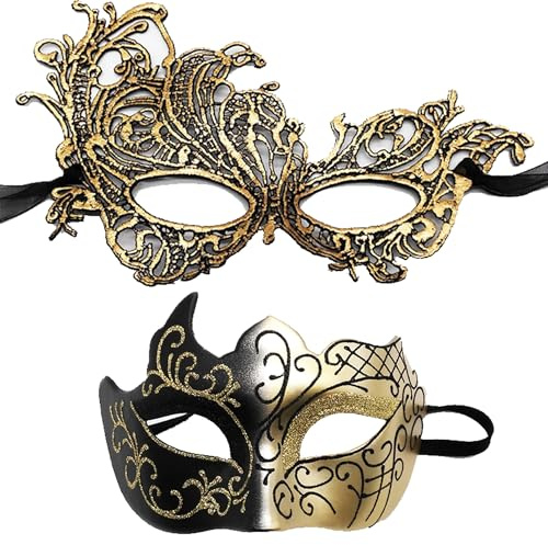 MZinge Masquerade Mask for Couple Men Women Venetian Mask for Halloween Lace Masque Costume mask Party Prom Ball Mardi Gras