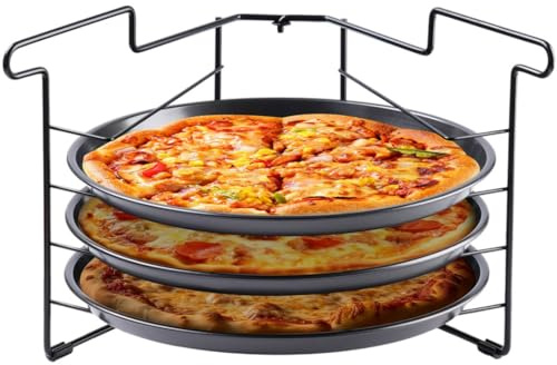 Vestamore 3-teiliges Pizzablech- und Gestell-Set, antihaftbeschichtet, 29 cm, Backbleche für den Ofen, faltbarer Ständer für Mehrzweck-Kochen