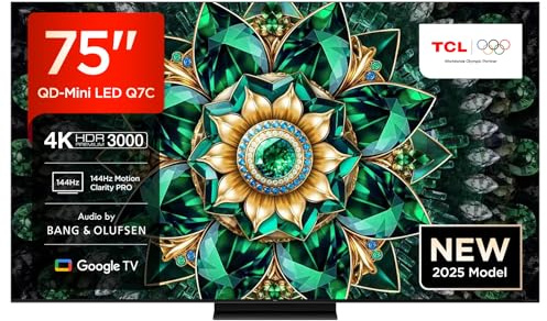 TCL 75Q7C-UK QD-Mini LED TV, 4K HDR Premium 2600, Smart TV Powered by Google TV (Dolby Vision IQ & Atmos, HVA Panel, Audio by Bang & Olufsen, 144Hz Motion Clarity Pro)