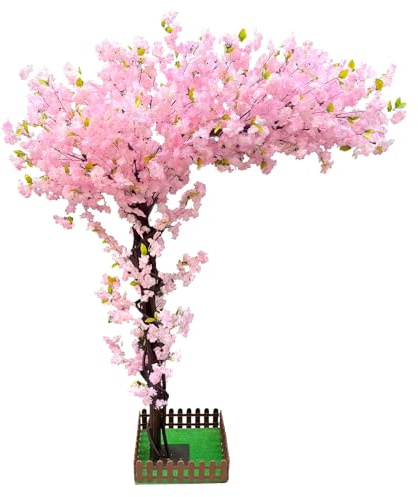 6FT Artificial Cherry Blossom Tree, Pink Sakura Decor for Home Wedding Party, Large Faux Flower Tree Indoor with Stable Base (Pink, 180 * 150 CM/70 * 59 INCH)