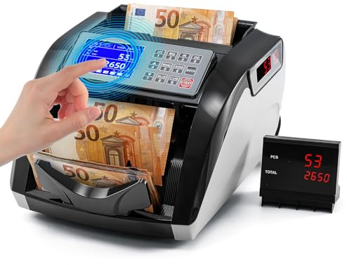 Bonvoisin Geldzählmaschine, Wertzähler für Sortierte Banknoten, Banknotenzähler mit UV/IR/MG-Falschgelderkennung, 1000 Stück/min, Geldzähler mit Touchscreen (Mischbeträge nicht Zählbar)