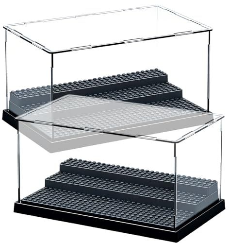 ZhouWei 2 Piezas Vitrina Metacrilato Antipolvo, 25.5×15.5×13.9 cm | Mini Vitrina de Figuras Caja Metacrilato Placas Base Tachonadas Vitrina Expositora Pequeña, para Figura Juguete Construcción