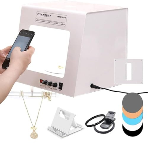Kit Professionale Di Illuminazione per Fotografia Di Gioielli Con Gamma Luminosa 3000-5500k E Piatto Girevole Regolabile, Velocità E Temperatura Colore Personalizzabili(TB200)