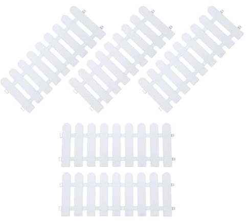 Tofficu 5pcs White Plastic Garden Picket Fence Panels, Sturdy and Easy to Use Decorative Fencing for Patio and Lawn, for Building Your Own Fairy Tale Garden