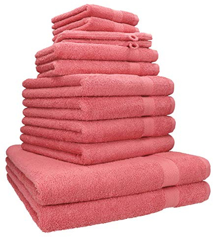 Betz Set di asciugamani in spugna Premium da 12 pezzi - 2 teli bagno - 4 asciugamani - 2 asciugamani per ospiti - 2 lavette - 2 guanti da bagno (rosso lampone)
