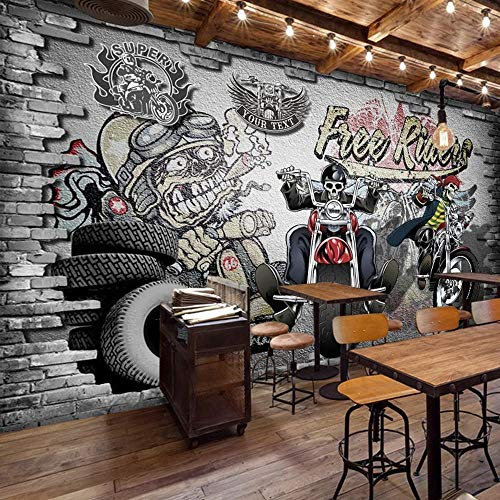 WJbxx Papier Peint Rétro Nostalgique 3D - Personnalité KTV Bar WiFi Moto Voiture Graffiti - Peinture Murale Grande Pour Restaurant 315 * 232Cm