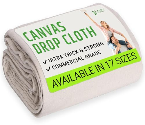 GREEN LIFESTYLE All Purpose Canvas Drop Cloths - Drop Cloth for Painting, Floor Cover, Heavy Duty Protection for Furniture & Surfaces, Reusable Painters Canvas Tarp for Renovation (9x12)