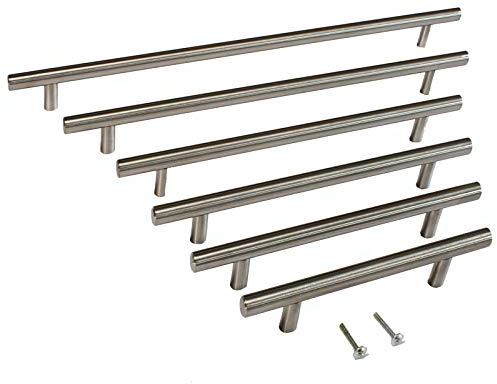 BRESKO 5 Stk. Stangengriffe Möbelgriffe Relinggriff Schrankgriff 96-320 mm Bohrabstand 156-380 mm Länge Stangengriff gebürstet (Bohrabstand 160 mm/Gesamt 220 mm)
