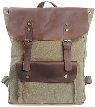GAOHONGMEI Unisex Baumwolle Canvas Rucksack Leder Reise Laptop Wandern Daypack Seesack Outdoor Reisetasche Große Kapazität Bag-03#