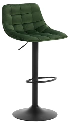 WOLTU 1x barpall barpall bänkpall bistropall designerpall med ryggstöd, tillverkad av sammet och metall, höj- och sänkbar svängbar, mörkgrön