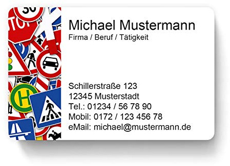 100 Visitenkarten, laminiert, 85 x 55 mm, inkl. Kartenspender - Verkehrszeichen Fahrschule