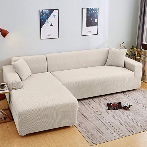 LNXSESN Sofabezug Beige Sofa überzug Stretch Couch überzug Elasthan Universal Sofabezug Ecksofa Moderne Anti-Haar Sofa Cover Einstellbar Antirutsch Couchbezug 2 Sitzer