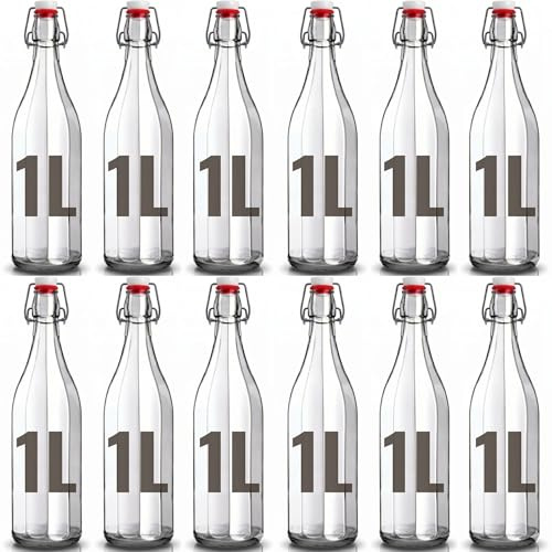 Bottiglie di Vetro da 1 Litro con Tappo Ermetico - Set Bottiglie Vetro per Acqua, Vino e Olio | Design Costolato Vintage Made in Italy | Bottiglia Vetro 1 Litro per Cocktail e Conserve