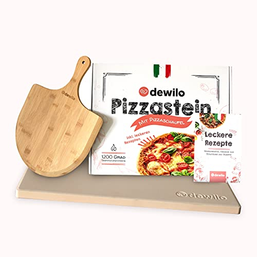 dewilo Pietra per pizza con pala per pizza per forno e grill pizza Stone in cordierite con pala per pizza e ricette per una pizza tradizionale deliziosa e croccante come quella del forno in pietra