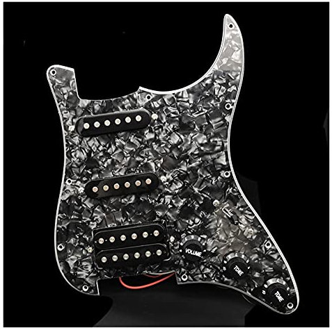 Geladenes Schlagbrett Geladene Vorgeführte E-Gitarren-Pickguard-Pickup SSH. Humbucker-Pickups Set Für Stratocaster E-Gitarre Vorverdrahtetes geladenes Schlagbrett (Color : Black Pearl)