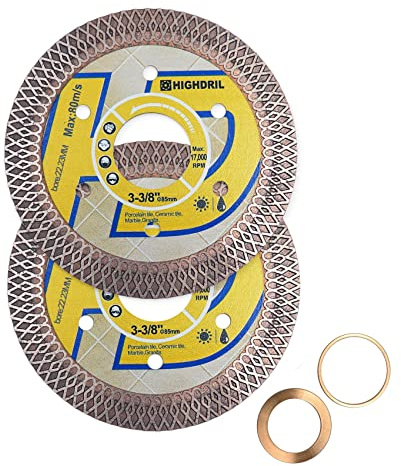 HIGHDRIL Diamant Trennscheibe - 2 Stück 85MM Diamant-Fliesenblatt Scheibe Schneiden Porzellan Fliesen Keramik Granit Marmor trocken oder nass verwenden Kreissägeblatt mit Turbo X Mesh