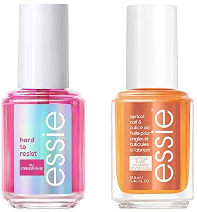 Essie Nail And Cuticle Care Duo Kit Nail Gift Set, Includes x1 Hard To Resist Pink Nail Strengthener x1 Cuticle Oil For Damaged Brittle Nails