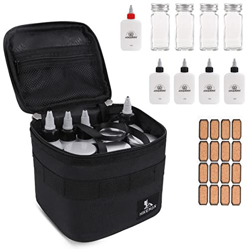 Camping Portable Spice Jars Set - Portable Spice Containers Set Storage Bag,9 Condiment Storage Container with Labels,Seasoning Jars Bottles Organizer for Outdoor Travel BBQ Picnic (Black)