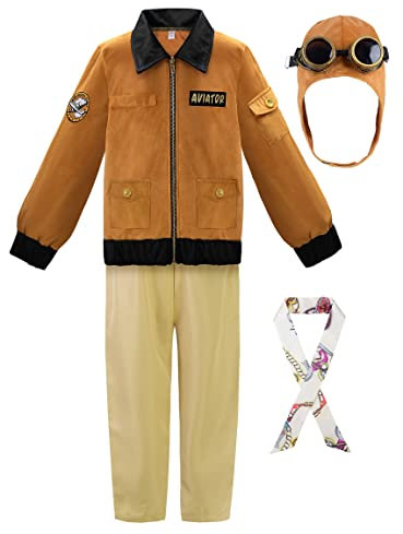 ReliBeauty Pilot Kostüm Kinder Junge mit Mütze Scharf,150