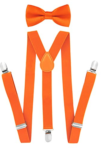 axy Kinder Jungen Hosenträger-Y Form 2,5cm breit mit Fliege - 3 Stabile Clips für Kinder 7-12 Jahre alt