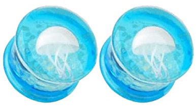 Stfery Flesh Tunnel 16mm, Ohr Plug Flesh Tunnel Glas Blau Meeresqualle Glas 2er Gauges Schmuck Damen Herren 5/8 Inch
