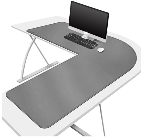 CENNBIE Doppelseitige L-förmige Schreibtischunterlage Leder, 90 x 110 x 33 cm Eck Schreibtischunterlage, Wasserdichtes Leder-Mauspad, Heimbüro-Zubehör, Eck-Tischunterlage (Grau)