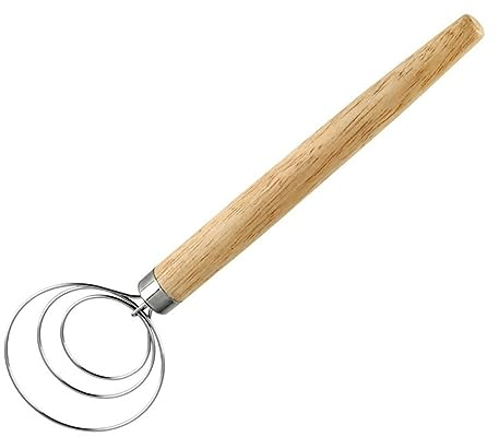 Hand Held Blender Stick Dough Mixer Stainless Steel Whisk Wooden Handle Stick Blenders for The Kitchen Cooking Baked Pastries Danish Dough Whisk