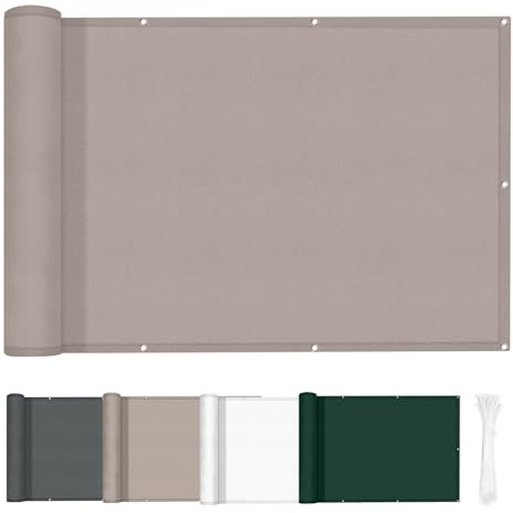 HENG FENG Brise Vue Balcon 100x300cm pour la Vie privée, Taupe | Toile de brise vue imperméable En tissu PES,95% Protection UV,Cache Balcon attaches incluses pour jardin,terrasse,balcon