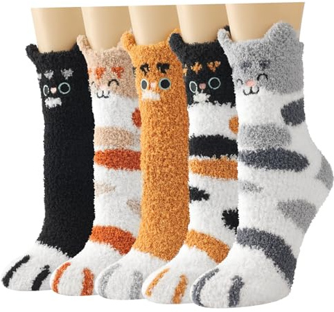 ILovDaisy Chaussettes douillettes pour femme 5/6 paires de chaussettes chaudes et moelleuses, chaussettes de Noël, chaussettes d'hiver épaisses, chaussettes de maison, chaussettes de lit douillettes,