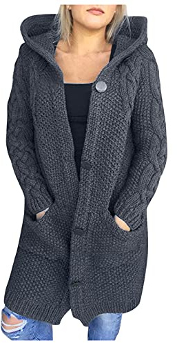 Nidddiv Cardigan lavorato a maglia grossa maglioni a coste termiche felpe invernali con cappuccio da donna Uk con cappuccio spesso caldo capispalla a maniche lunghe cardigan con bottoni giacche