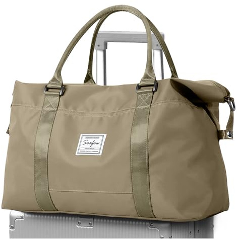 Resväska Duffelväska för kvinnor 40x20x25cm Ryanair handbagageväska weekendväska simväska vattentät fitnessväska träningsväska kvinnor för resor gym,O6-Khaki