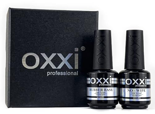 OXXI Professional 2X15ml Rubber Base,No Wipe Top Coat Gel Nail Polish