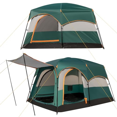 COSTWAY Zelt für 4-6 Personen, Campingzelt mit Vorzelt und 2-Raum-Trennwand, großes Tunnelzelt mit eingenähtem Zeltboden, wasserdicht, Familienzelt mit Tragetasche für Camping