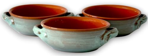 Set 3 Terrine in Terracotta Tegami Senza Coperchio Turchese Terre Antiche Zuppiere con manici Colì Maioliche e Terrecotte dal 1650 Turchese 14x14x5 cm